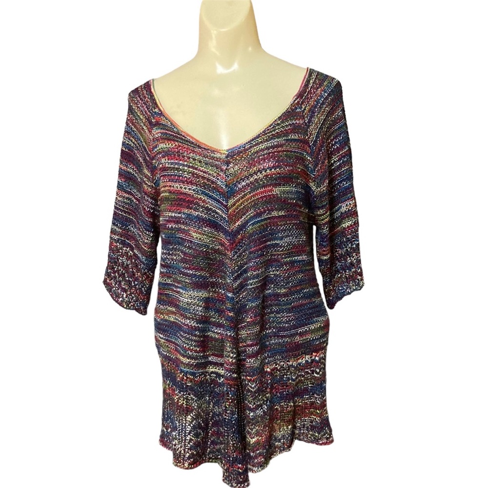 Faded Glory rainbow knit vneck sweater large